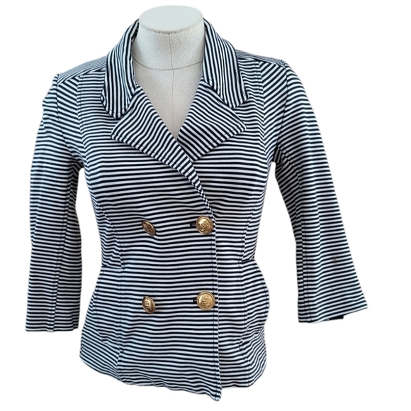 CAbi Jackets & Blazers - CAbi #823 Navy & White Striped Nautical Blazer Size XS